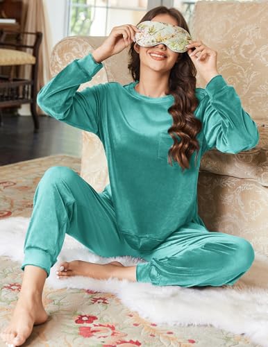 Ekouaer Womens Pajamas Sets Long Sleeve Soft Sleepwear 2 Piece Velvet Pjs Lounge Sets with Pockets