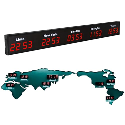 Weltuhr mit mehreren Zeitzonen und anpassbaren Städten, ideal für Hotels, multinationale Unternehmen, Büros und Häuser