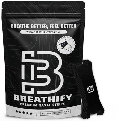 Nasal Strips for Breathing | Nose Strips for Sport & Sleep – 30 Pack | Comfortable Fit, Sweat-Resistant, Hypoallergenic | Black | Nose Strips for Running, Fitness & Restful Sleep by Breathify