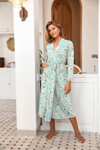 Image of Ekouaer Women Kimono Robes Full Length Knit Bathrobe Lightweight Sleepwear