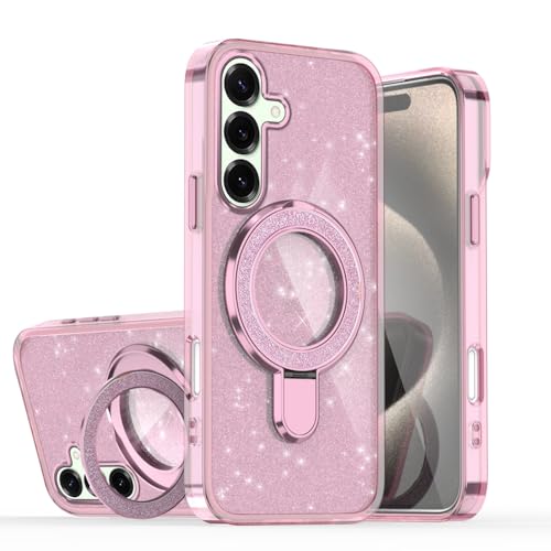 Coque Samsung A55 5G avec anneau support et paillettes chic rose