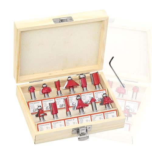 HEZHU Fräsersatz HM 12tgl Schaft 6mm Nutfräser Profilfräser für Oberfräse Holzfräser Fräser Bit Set mit Schraubenschlüssel