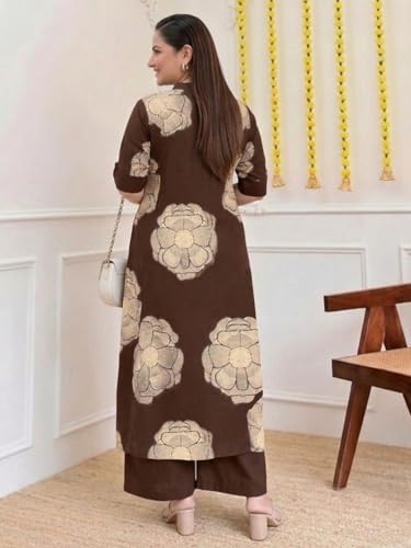 Image of ANNI Designer Women Viscose Blend Straight Fit Printed Kurta Palazzo Set | Mandarin Neck Outfit | Lightweight Breathable Fabric | Comfortable Elegant Styling for Office Casual Wear