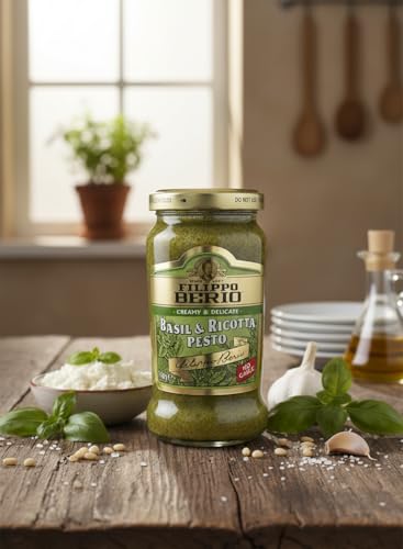 Image of Filippo Berio Basil & Ricotta Pesto • Creamy & Delicate • No Garlic, 6.7 oz ℮ 190 g