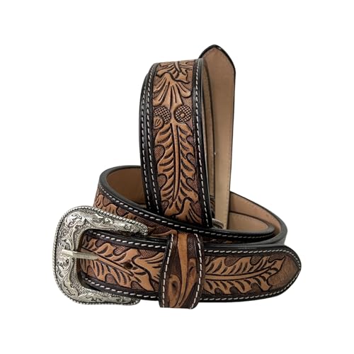 Western Belt Heavy Duty Thick Leather Hand Tooled Belt Removable Buckle For Men and Women 30HQ002