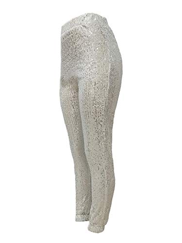 Nqgsntc Women High Elastic Waist Sequin Pants Shiny Joggers Plus Size Casual Trousers Xxl Silver #TOP3