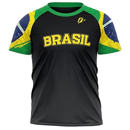 Camiseta Filtro UV Infantil Brasil Bandeira OverFame Preto