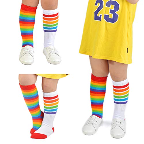 Epeius Little Girl Rainbow Striped Knee High Socks Soccer Socks Cotton Non-Skid Uniform Tube Stockings Kids Girls Grip Socks For 2-4 Years 6 Pairs,Rainbow Multi #TOP4