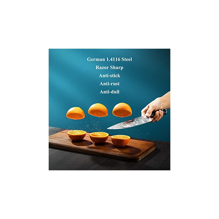 MOFFTI Chef Knife Set with Knife Sharpener, German EN1.4116 Stainless Steel, Ultra Sharp Professional Ergonomic Handle, Knives Set for Kitchen with Gift Box