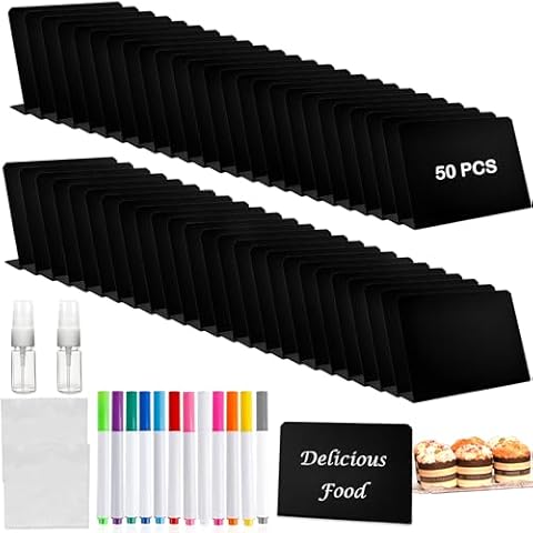 66 Pcs Mini Chalkboard Signs Set for Food Include 50 Pcs 4"x3" Reserved Table Sign Labels 12 Colors Markers 2 Pcs Spray Bottle and 2 Cloth Place Cards for Wedding Bakery Catering Supplies Cover