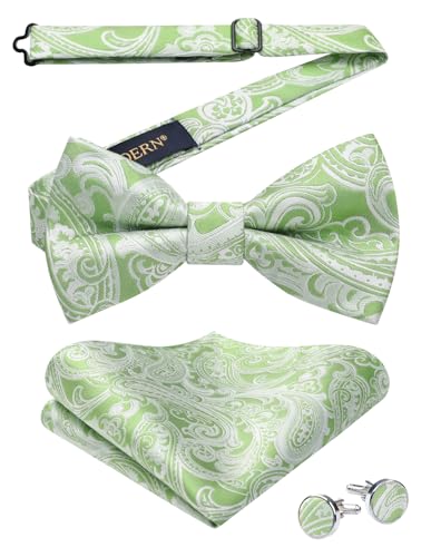 Image of HISDERN Bow Ties for Men Pre-Tied Bow Tie Floral Paisley Handkerchief Classic Formal Bowtie and Pocket Square Cufflinks Set