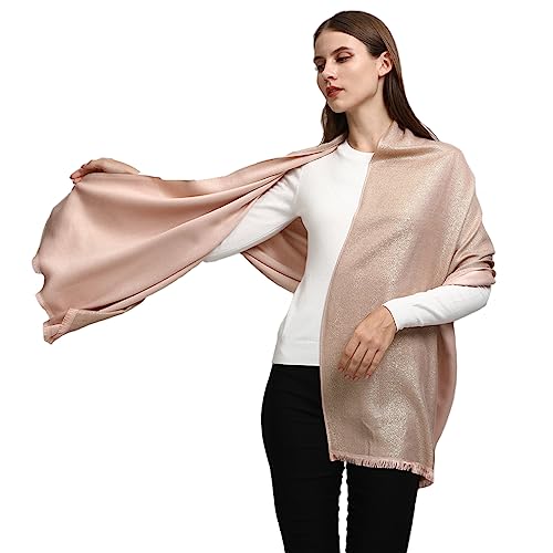 Image of LMVERNA Women's Sparkling Metallic Soft Pashmina Shawls and Wraps Scarf in Solid Colors