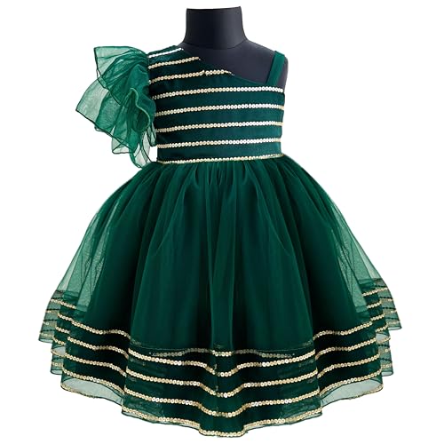 Image of Stanwells Kids Baby Girl Peacock Blue Net Frock Birthday Kids Dress for Girls Short Sleeve Flared Knee Length 6Months-8 Yeras