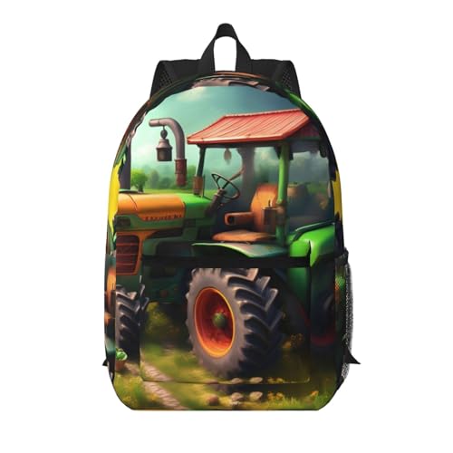 Sac à dos d'école tracteur agricole noir avec poche frontale zippée