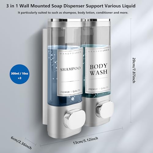 MEKOTRIN Soap Dispenser, 2 Chamber Shampoo and Conditioner Dispenser - Image 4