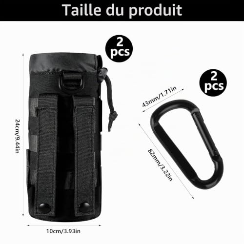SGYKJ Lot de 2 Porte-Bouteilles Tactiques, pour Ceinture Porte-Bouteilles Molle, Sac à Dos Portable avec Cordon de Serrage, Ceinture -Bouteilles de Camping + 2 mousquetons – vue 2