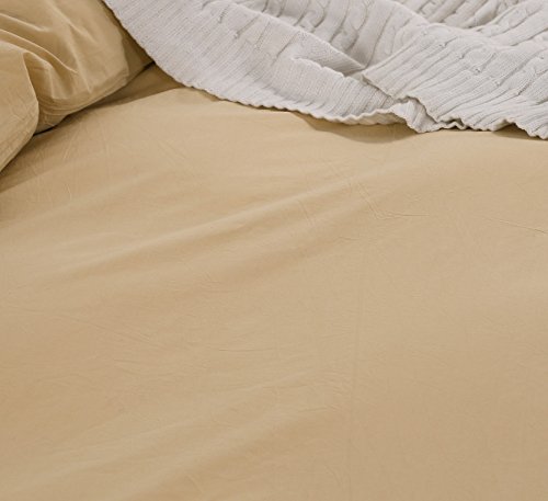 Colourful Snail 100-Percent Natural Washed Cotton Duvet Cover Set, Ultra Soft And Easy Care, Zipper Closure, Corner Ties, Simple Bedding Style, Queen/Full, Khaki #TOP2