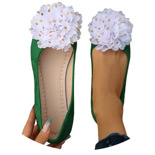 Générique Ballerines Femme Grandes Tailles Fleurs en Daim Bout Rond Plates Douces Confortables Quotidiennes(White, 38)