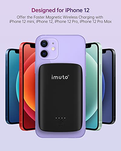 Imuto Magnetic Wireless Power Bank 5000Mah, 15W Wireless Portable Charger Compatible With Iphone 12/12 Mini/12 Pro/12 Pro Max/Samsung S10,S9 #TOP2