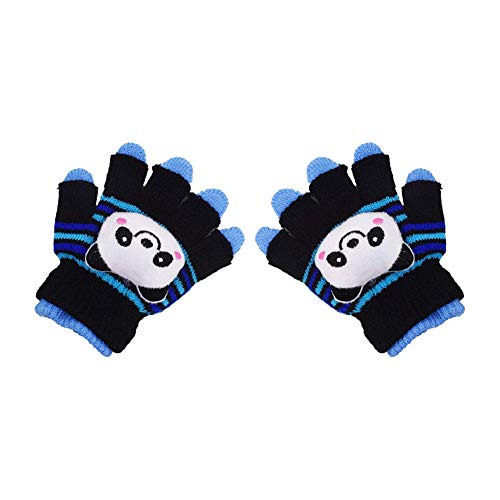 Yiouekiun Kids Gloves Full Fingers Knitted Gloves Warm Mitten Winter Favor for Little Boys and Girls (Black)