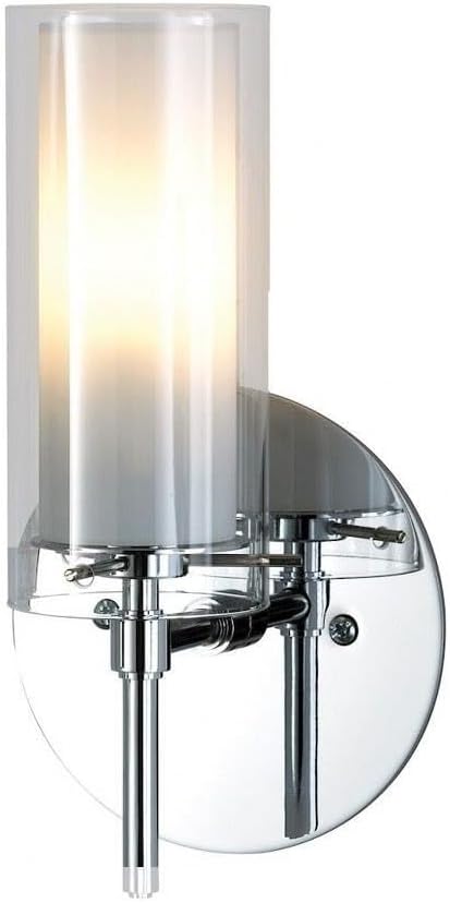 BV671-90-15 Tubolaire Collection 1-Light Wall Sconce, Chrome Finish with Clear Outer and Frosted Inner Glass, 9.5 x 1 x 5"