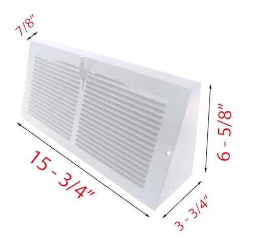 Metal Magery 14\" x 6\" Baseboard Register Vent White with Damper 14 x 6 Heavy Duty Steel Grille Triangular Air Vent Covers (Outside Dimensions 15-3/4\" x 6-5/8\")