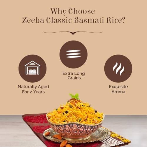 Image of Zeeba Classic Basmati Rice 1 Kg, Raw & Naturally Aged for 2 years, Extra Long Grains (Cooked length upto 27mm*) (Pack of 3)