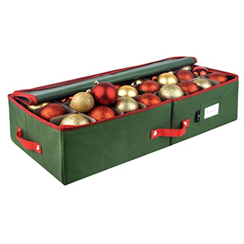 Christmas Ornament Storage - Stores Up To 64 Holiday Ornaments, Adjustable Dividers, Covered Top And Two Handles. Attractive Storage Box Keeps Holiday Decorations Clean And Dry For Next Season. (Green, Underbed) #TOP25
