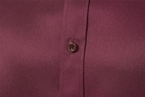 Beilu Mens Long Sleeve Dress Shirt Stretch Wrinkle-Free Casual Button Down Shirts Wine Large #TOP3