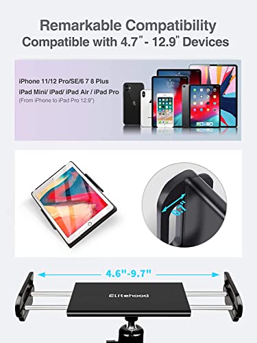 Elitehood Metal Ipad Mic Stand Holder, 360° Swivel Tilt Microphone Stand Phone Holder Mount, Aluminum Tablet Clamp Adapter For All Phone, Ipad Pro 12.9/11, Ipad, Ipad Mini Air And More 4-12.9" Tablet #TOP2