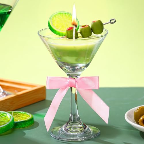 Conelist Martini Cocktail Candle Gifts for Women Men Funny Scented Candle with Bow Unique Cocktail Candles Gift for a Tini Bit Older Martini Party Bachelorette Birthday(Olives Green 1 Pcs)