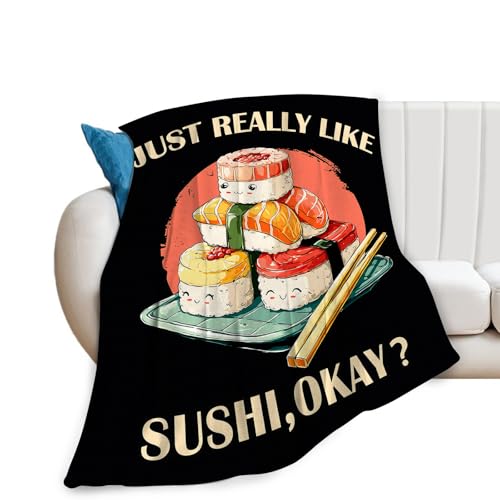 Taimeng Funny Sushi Throw Blanket, Japanese Food Blanket, Food Sushi Lovers Fleece Cozy Flannel Warm Lightweight Blankets Gifts for Kids Teens Women Men Girls Boys 40"X50"