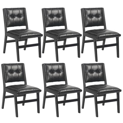 Image of KCC Modern PU Leather Dining Chairs Set of 6, Upholstered Kitchen Chairs with Solid Wood Legs and Comfortable Seat for Dining Room Lounge Bedroom(Black)