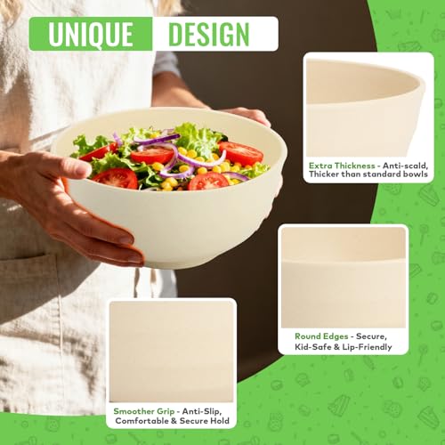 Image of Large Wheat Straw Bowls Set of 6, 60 OZ Unbreakable Serving Bowls, Microwave Safe & Dishwasher Safe, Perfect for Salad, Fruit, Cereal, Soup, Ramen, Family Meals, Beige