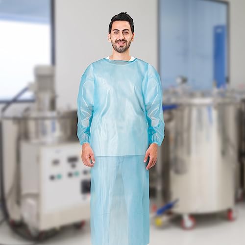 Vestido de isolamento descartável azul AMZ, grande. Pacote com 25 vestidos de proteção descartáveis.