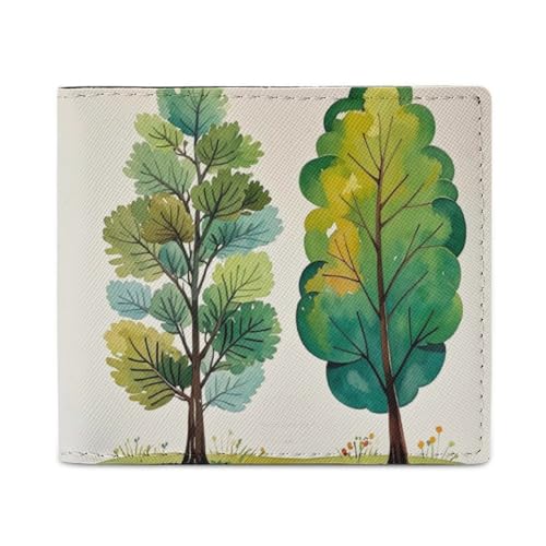 Spring Watercolor Eucalyptus Trees Wallet Elegant Leather Wallets with ID Window & 2 Card Slots, Slim Bifold Wallet for Men Women