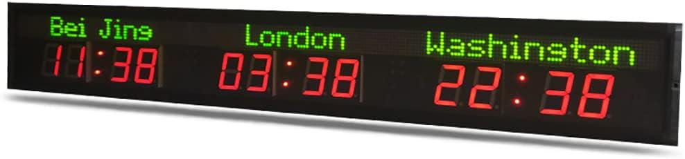 Clock Timer, 3 City World Time Clock, Hotel Time Zone Clock, LED Wall Clock, Green City Name, Red Time, Suitable for Hotels, Remote Operate, Hight Brightness, Hook Big Cl