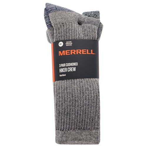 Image of Merrell Unisex Adult Men's and Women's Wool Everyday Hiking Crew Socks - 3 & 6 Pairs - Cushioned Moisture Wicking