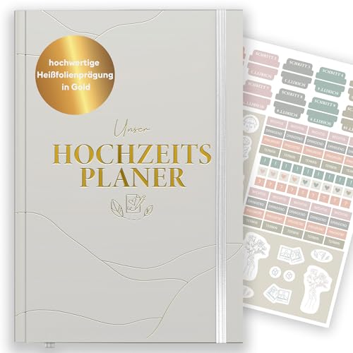 LEAF & GOLD Hochzeitsplaner Liebevoll gestaltet 180 Seiten Hardcover mit Buchverschluss Inkl. Stickerbogen Made in Europe 17 x 24 cm