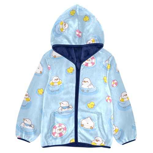 Cute Baby Duck Swimming Girls Fleece Jacket Girls Fall Jacket Girls Zip Up Hoodie Girls Sherpa Jacket 2-10T