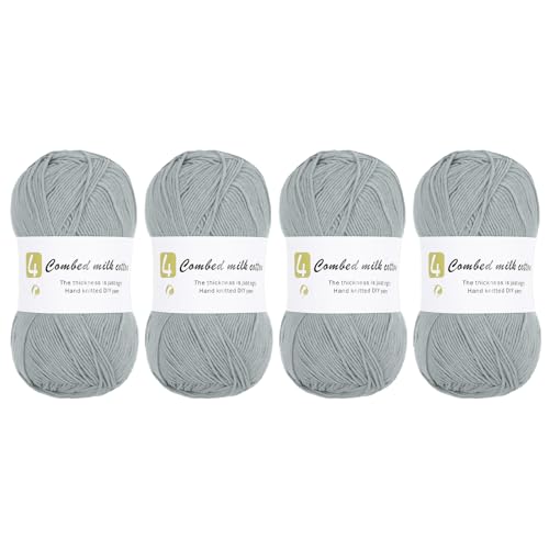 Rebower Cotton Yarn, 60% Cotton, 40% Acrylic Soft Knitting Yarn [for Hand DIY Bag Cushion Crocheting Knitting ] -4 Packages of 100g/3.52oz(Per Skein 100g/361yards)/Light Gray