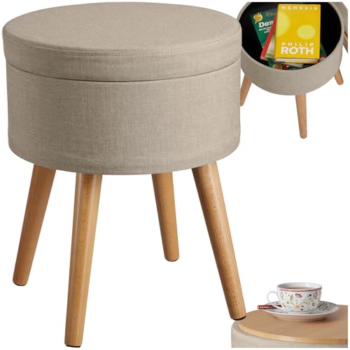 TecTake Taburete Acolchado de Almacenamiento Efecto Lino, Asiento con Espacio de almacenaje (Arena)
