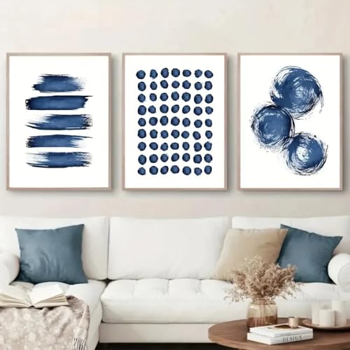 Tableau modulaire bleu pour habiller un grand mur vide avec un triptyque abstrait - 3