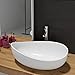 Weibath Oval Vessel Sink Stone Resin Bathroom Sink Modern Art Sink Matte White with Pop Up Drain (Glossy White)