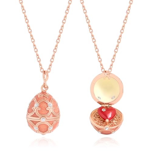 Psycheer Red Heart Egg Necklace for Women Enamel Pendant Jewelry Gift