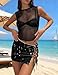 Meladyan Women Sexy Fishnet Knit Glittering Crop Tank Going Out Top Sheer Mesh Sleeveless Crewneck Solid Slim Cropped Tops Black