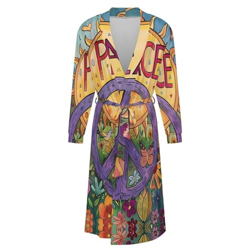 Peace Summer Garden Soft Robe Long Sleeve Bathrobes V Neck Sleepwear Spa Robes with Belt Men Woman4