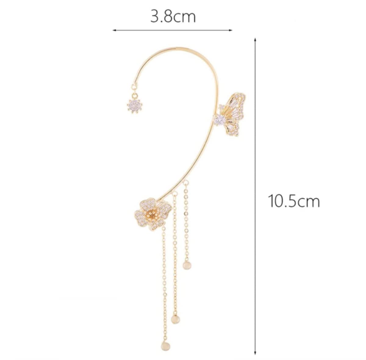 Butterfly Tassel Style Zircon Earrings, No Pierced Wraparound Butterfly Flowers Tassels Earrings,Womens Girls Jewelry Gift