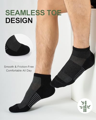BambooHop Bamboo Socks for Men Ankle Cushioned, Breathable Mens Running Socks Size 9-12, Moisture Wicking Athletic Low Cut Sport Hosiery for Summer Hiking Gym, Reinforced Toe & Heel
