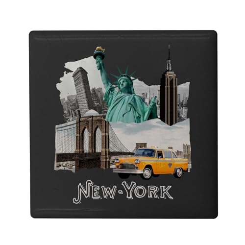 Aimant Frigo Céramique Carré - New York Collage Amérique Voyage Carte Postale - Format 5x5cm -Magnet Décoratif Souvenir pour Réfrigérateur et Tableau...